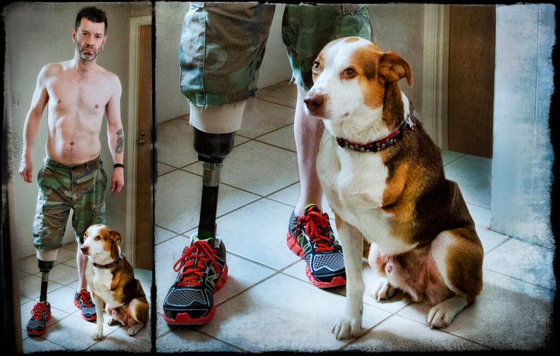 Travis Meadows amputee with 3 legged dog