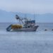 Fishing boats off the coast of Isla de la Plata island in the South Pacific Ocean, Ecuador
