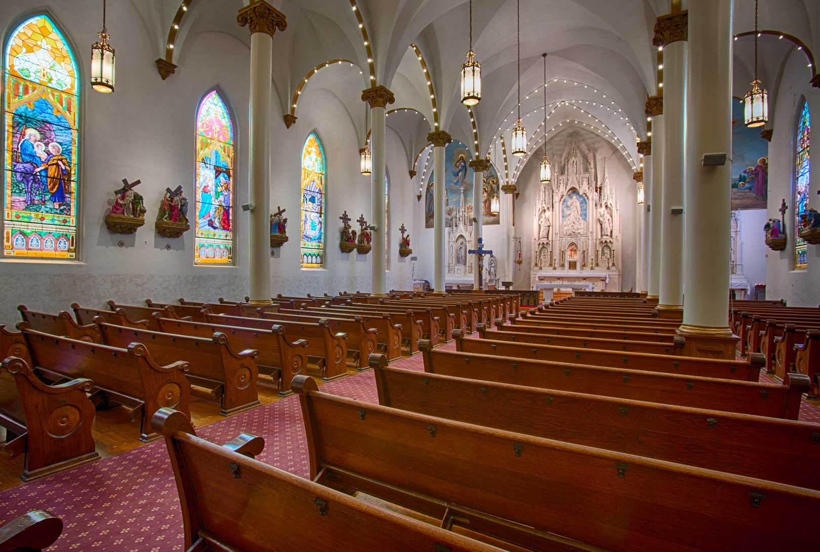 Interior architectural photo of Assumption Church in Germantown neighborhood in Nashville Tennessee