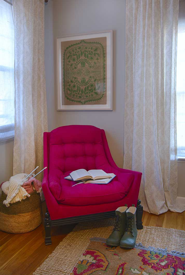 retro antique red chair in the corner of room