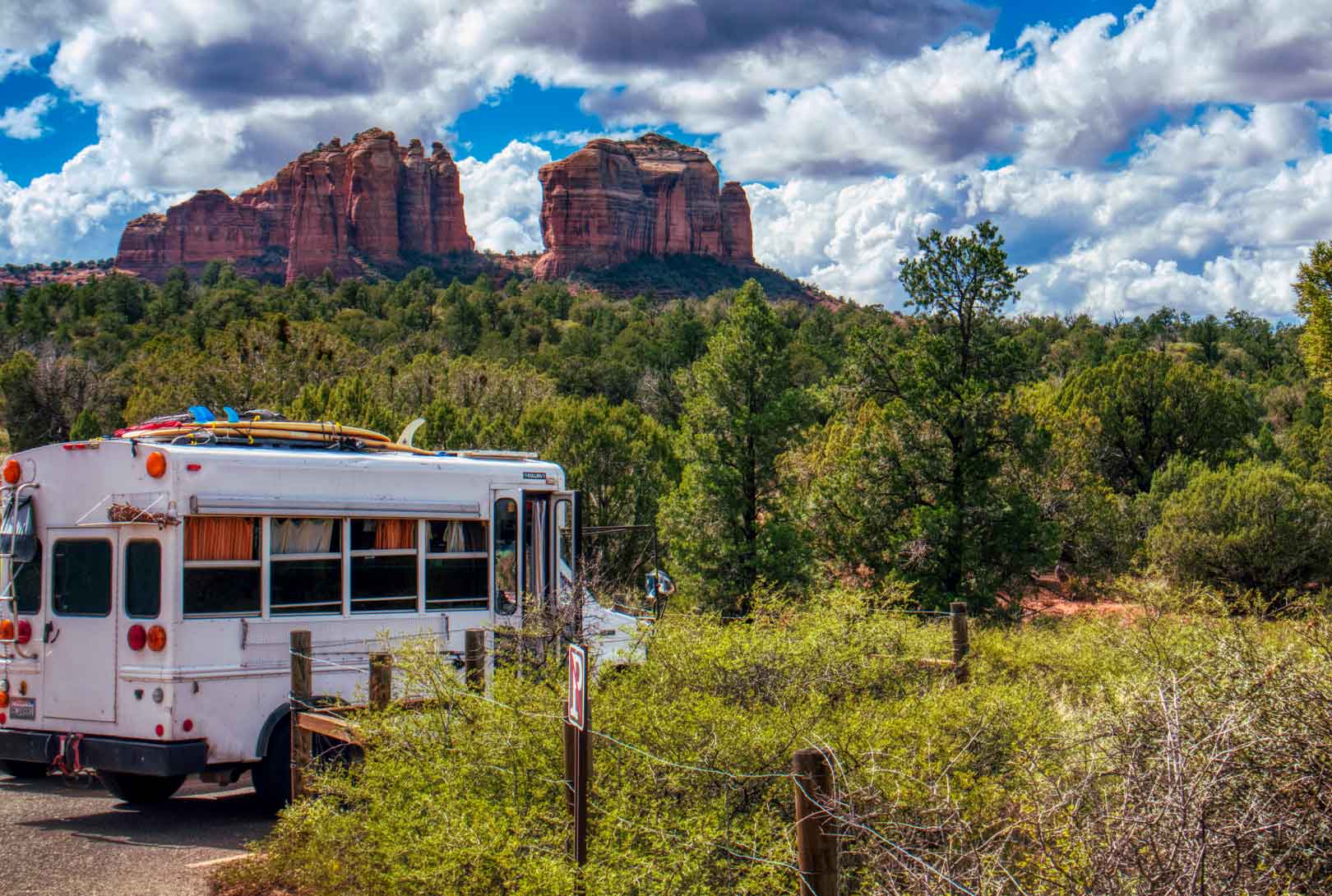 A Bus At Red Rock Crossing And Cathedral Rock In Sedona