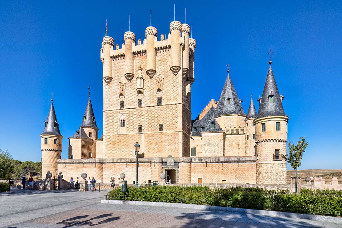 The exterior entrance of the Alcazar of Segovia medieval castle in Spain